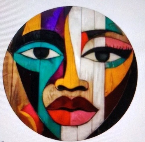 Retro colourful face round - colourful,
