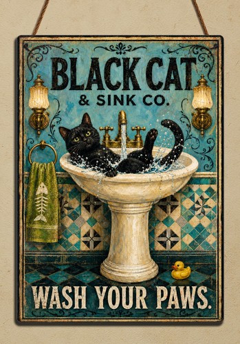 Black cat metal sign - cat,