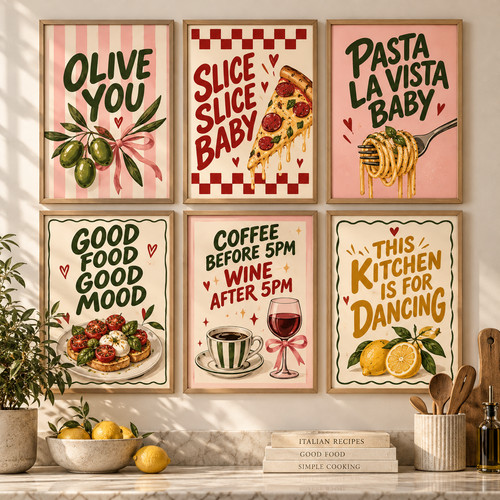 Retro kitchen wall art set - retro,