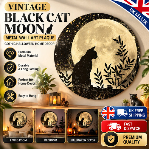 Vintage black cat moon metal - vintage,
