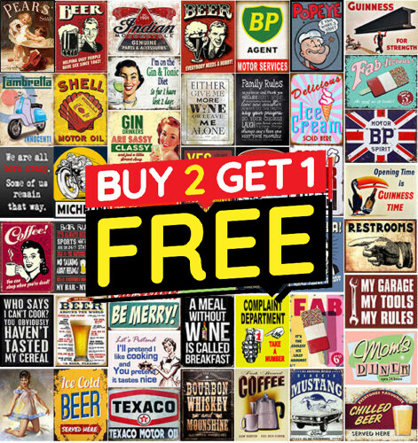 Metal tin sign plaque - tin, bar