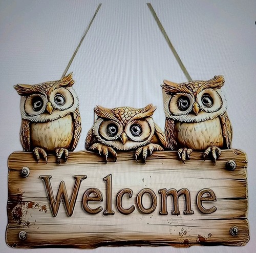 Retro owls welcome wood - owls,