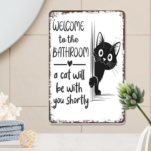 Funny cat bathroom sign 8x12in - sign,