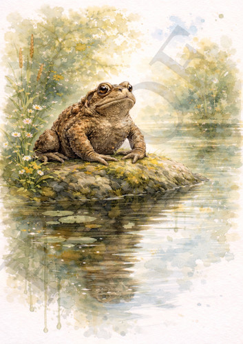 Toad watercolour pond - toad,