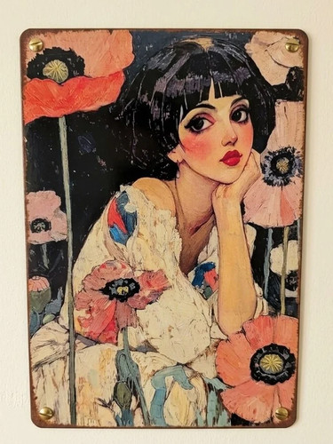 Woman with poppies art deco - with,