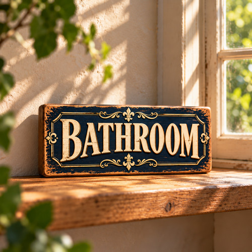 Bathroom sign wooden - sign,