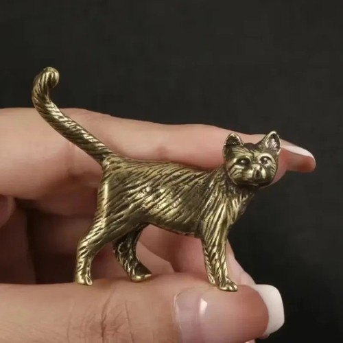 Retro brass cat ornament long - ornament,