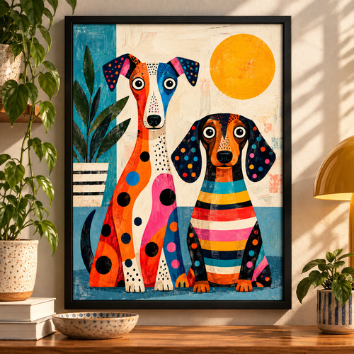 Colourful dog wall - art, quirky