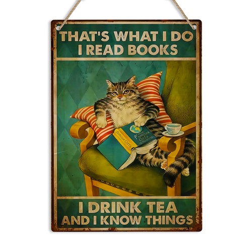 Book cat tea - lover, vintage