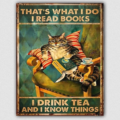 Book reading cat tea lover - book,