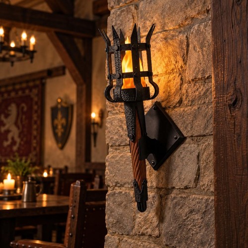 Retro medieval torch - retro, wall